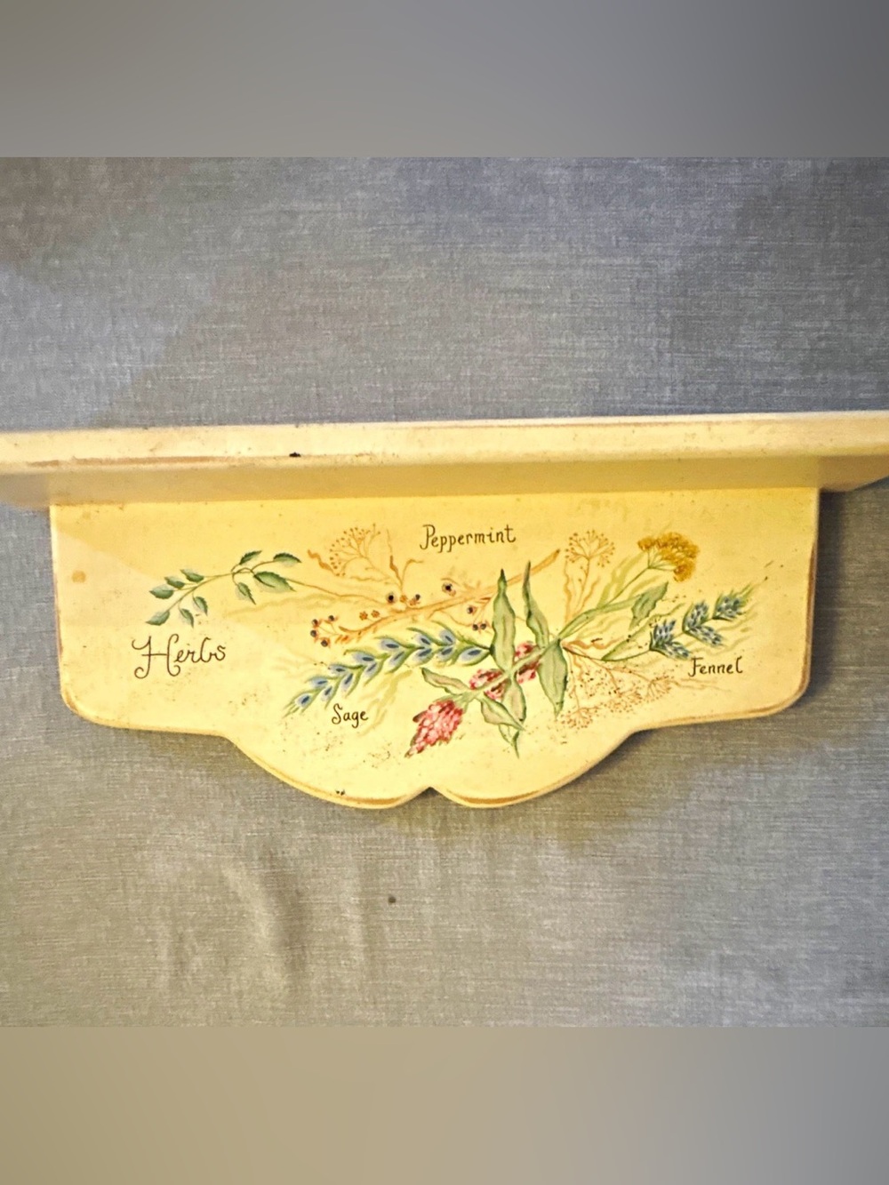 Herbs Wall Shelf Panel in Cream with Botanical Illustration